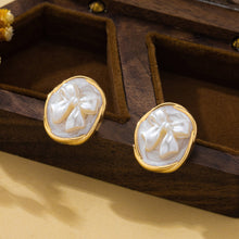 Load image into Gallery viewer, Vintage Pearlized Bow Button Stud Earrings