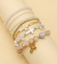 Load image into Gallery viewer, Cross Charm Mixed Beaded Bracelet Set