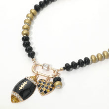 Load image into Gallery viewer, Gameday Football Heart Charm Carabiner Pendant Beaded Necklace