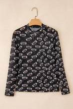 Load image into Gallery viewer, Game Day Football Mesh Sheer Long Sleeve Top: Black / S