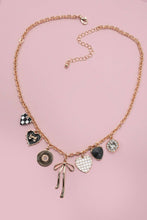 Load image into Gallery viewer, CHARM NECKLACE-BOW CHECKER HEART RHINESTONE