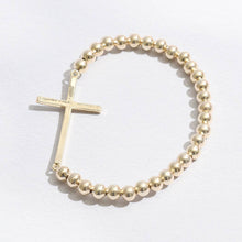 Load image into Gallery viewer, CZ Pave Cross Beaded Gold Tone Bracelet
