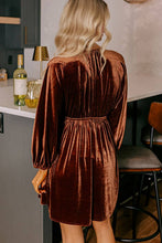 Load image into Gallery viewer, Velvet Elastic V-Neck Puff Sleeve Mini Dress