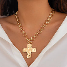 Load image into Gallery viewer, NOTABLE HAMMERED CROSS FRONT TOGGLE NECKLACE
