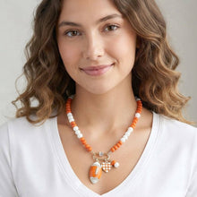 Load image into Gallery viewer, Gameday Football Heart Charm Carabiner Pendant Beaded Necklace