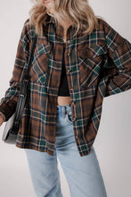 Load image into Gallery viewer, Plaid Chest Pockets Buttoned Shirt Jacket: Brown / L