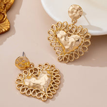 Load image into Gallery viewer, Ornate Hammered Heart Drop Earrings | 80E61656