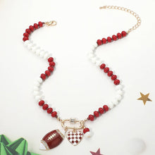 Load image into Gallery viewer, Gameday Football Heart Charm Carabiner Pendant Beaded Necklace