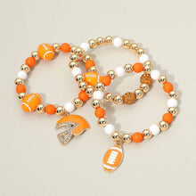Load image into Gallery viewer, 3PCS - Game Day Football Helmet Charm Beaded Stretch Multi Layered Bracelets