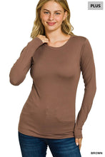 Load image into Gallery viewer, Plus Brushed Microfiber Long Sleeve Round Neck Tee