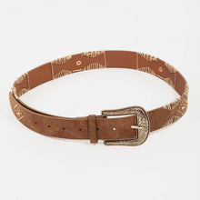 Load image into Gallery viewer, Western Floral Etched Buckle Vegan Leather Belt