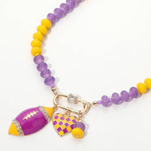 Load image into Gallery viewer, Gameday Football Heart Charm Carabiner Pendant Beaded Necklace