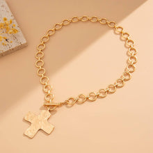 Load image into Gallery viewer, NOTABLE HAMMERED CROSS FRONT TOGGLE NECKLACE