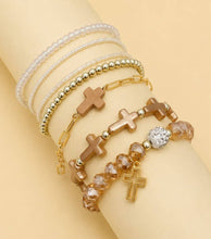 Load image into Gallery viewer, Cross Charm Mixed Beaded Bracelet Set