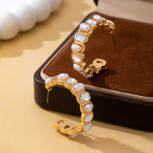 Load image into Gallery viewer, Alternating Pearl and Rhinestone Hoop Earrings