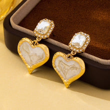 Load image into Gallery viewer, Marbled Enamel Heart Crystal Drop Earrings | 80E62347