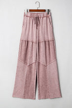 Load image into Gallery viewer, Mineral Wash Patchwork Wide Leg Drawstring Pants: Vineyard Green / L