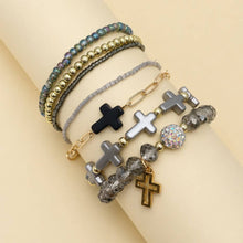 Load image into Gallery viewer, Cross Charm Mixed Beaded Bracelet Set
