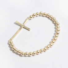 Load image into Gallery viewer, CZ Pave Cross Beaded Gold Tone Bracelet