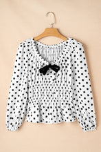 Load image into Gallery viewer, Polka Dot Bow Square Neck Puff Sleeve Top