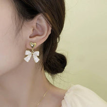 Load image into Gallery viewer, BOW GOLD HEART DROP EARRINGS