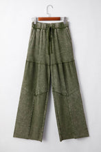 Load image into Gallery viewer, Mineral Wash Patchwork Wide Leg Drawstring Pants: Vineyard Green / L