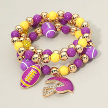 Load image into Gallery viewer, 3PCS - Game Day Football Helmet Charm Beaded Stretch Multi Layered Bracelets