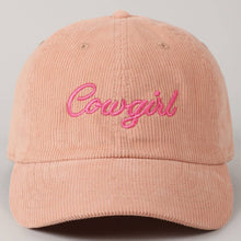 Load image into Gallery viewer, Cowgirl Text Solid Color Corduroy Baseball Cap