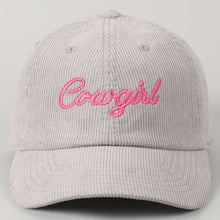 Load image into Gallery viewer, Cowgirl Text Solid Color Corduroy Baseball Cap