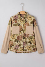 Load image into Gallery viewer, Floral Waffle Knit Patchwork Chest Pocket Buttoned Jacket: Khaki / S