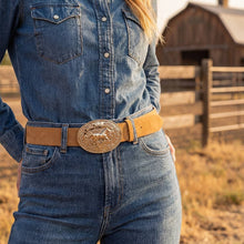 Load image into Gallery viewer, Suede Large Western Horse Medallion Buckle Belt