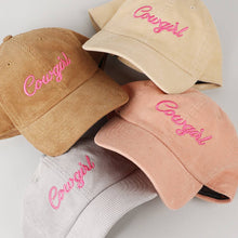 Load image into Gallery viewer, Cowgirl Text Solid Color Corduroy Baseball Cap