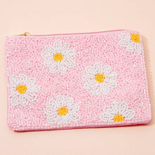 Load image into Gallery viewer, Daisy Flowers Pink Seed Beaded Coin Purse