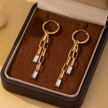 Load image into Gallery viewer, Paperclip Chain Glass Rhinestone Drop Earrings