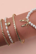 Load image into Gallery viewer, BOW PEARL RHINESTONE BAR STRETCH BANGLE SET | 80B137