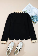Load image into Gallery viewer, Colorblock Scallop Trim Long Sleeve Collared Top