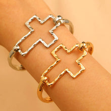 Load image into Gallery viewer, Hammered Open Cross Bangle - Silver or Gold