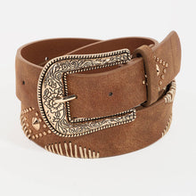 Load image into Gallery viewer, Western Floral Etched Buckle Vegan Leather Belt