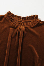 Load image into Gallery viewer, Velvet Frilled Neck Puff Sleeve Top