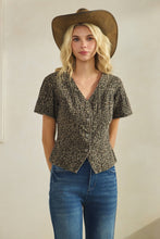 Load image into Gallery viewer, Leopard short sleeve denim top