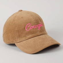 Load image into Gallery viewer, Cowgirl Text Solid Color Corduroy Baseball Cap