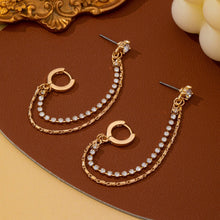 Load image into Gallery viewer, Rhinestone &amp; Gold Double Chain Drapes Drop Earrings