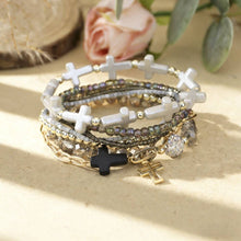 Load image into Gallery viewer, Cross Charm Mixed Beaded Bracelet Set