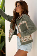 Load image into Gallery viewer, Floral Ribbed Corduroy Patchwork Shirt Jacket: Sage Green / M