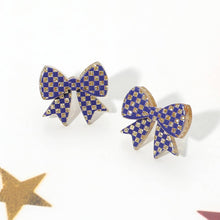 Load image into Gallery viewer, Game Day Checkerboard Bow Stud Earrings