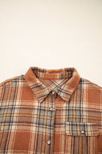 Load image into Gallery viewer, Plus Size Plaid Flap Pocket Buttoned Shacket: Brown / 3X