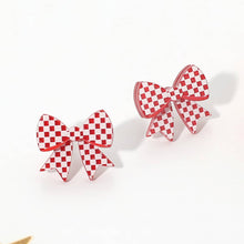 Load image into Gallery viewer, Game Day Checkerboard Bow Stud Earrings