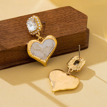 Load image into Gallery viewer, Marbled Enamel Heart Crystal Drop Earrings | 80E62347