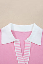 Load image into Gallery viewer, Colorblock Stripe Collared V-Neck Polo Sweater: Pink / M