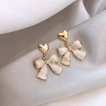 Load image into Gallery viewer, BOW GOLD HEART DROP EARRINGS
